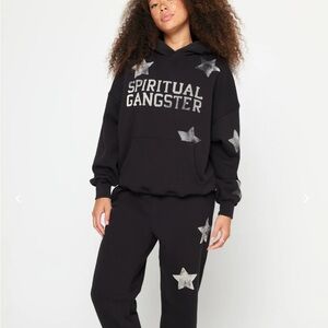 ✨NWT✨SPIRITUAL GANGSTER Black Nova Hoodie and Sweatpants with star graphics.
